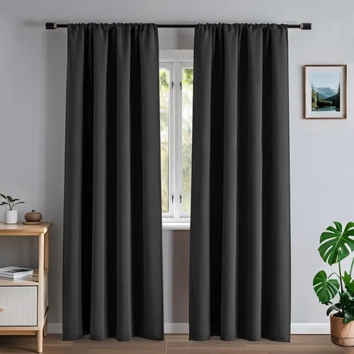 Vista 14 de Cortinas 100% opacas de lino sintético, 90 pulgadas de largo, 2 paneles para dormitorio o sala de estar, térmicas y atenuantes, con lengüetas