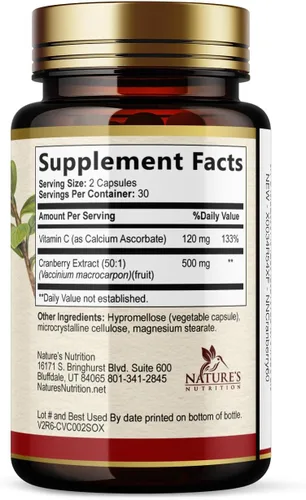 Vista 6 de Suplemento de pastillas de extracto de arándano, 500 mg por porción de extracto de arándano con vitamina C, apoyo a la salud del tracto urinario