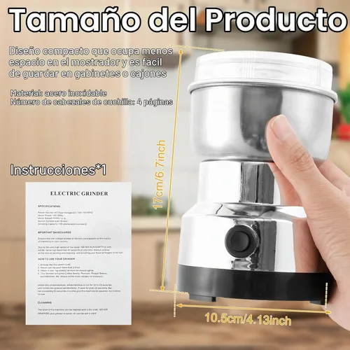 Vista 6 de Molinillo de café, molinillo automático eléctrico con 4 cuchillas de acero inoxidable, molinillo de café de 10.1 fl oz, molinillo de café con un