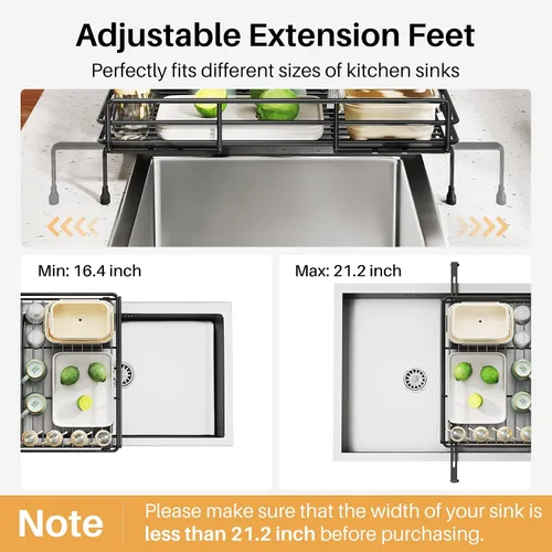 Vista 7 de Escurridor extensible para encimera de cocina, acero inoxidable, color negro