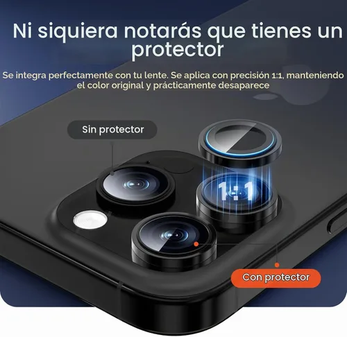 Vista 5 de Paquete de 2 protectores de lente de cámara para iPhone 17 Pro Max/17 Pro/16 Pro Max/16 Pro/15 Pro Max/15 Pro/14 Pro Max/14 Pro