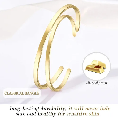 Vista 3 de Lolalet Pulsera fina abierta para novia esposa mamá chapada en oro rosa de 18 quilates pulseras ovaladas de amor acabado pulido liso joyería