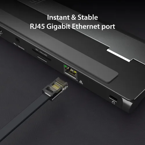 Vista 4 de j5create Estación de acoplamiento HDMI dual USB-C (10 en 1), pantalla HDMI dual 4K + 1080p, USB-A x3 de 5 Gbps, lector de tarjetas SD, PD 100 W