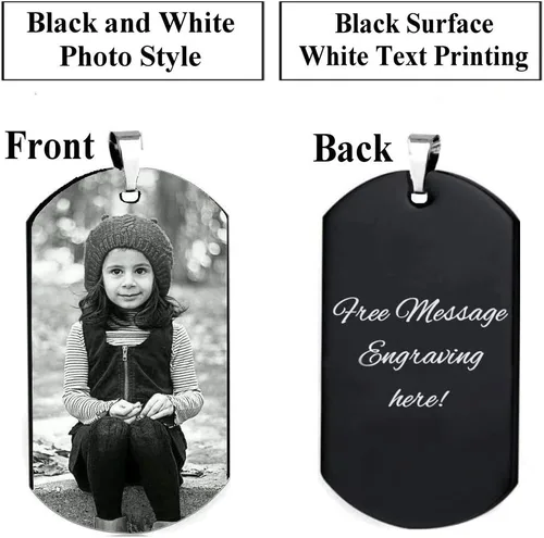 Vista 2 de Collar con colgante de foto y mensaje personalizado con etiqueta para perro (etiqueta negra, foto negrablanca), Metal