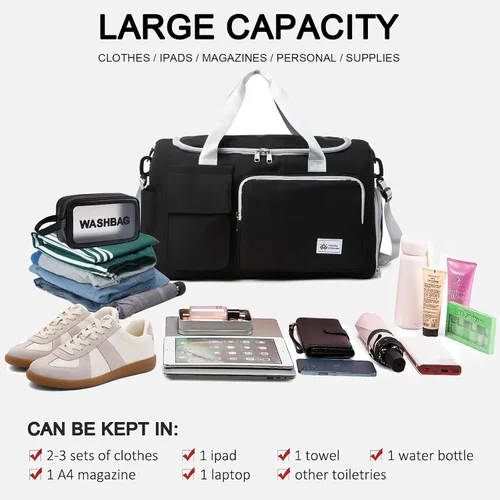 Vista 125 de Pequeña bolsa de gimnasio para mujer, bolsa de viaje con compartimento para zapatos