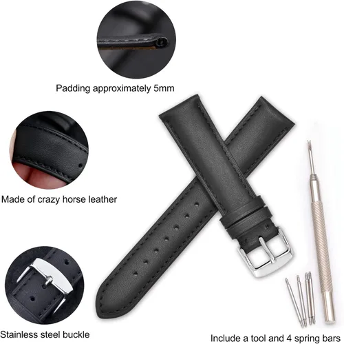 Vista 4 de WOCCI Vintage Leather Watch Bands with Stainless Silver Buckle Replacement Strap 14mm 16mm 18mm 19mm 20mm 21mm 22mm 23mm 24mm