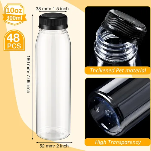 Vista 2 de Uiifan - 48 botellas de jugo de 10 onzas con tapas, botellas de plástico a granel con tapas, recipientes vacíos reutilizables transparentes