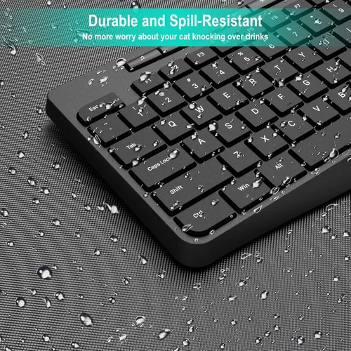 Vista 7 de Combo de teclado y mouse inalámbricos, EarlyLit 2.4G ergonómico de tamaño completo, mouse y teclado USB inalámbricos, 12 teclas de acceso directo