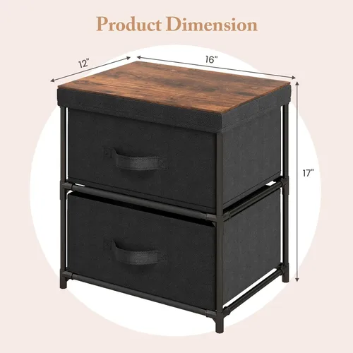 Vista 3 de GOFLAME Cómoda de tela con 2 cajones, mesita de noche para dormitorio, mesita de noche con contenedores y asas de tela extraíbles, mesa auxiliar