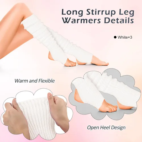Vista 5 de SATINIOR Calentadores de piernas largas para mujer, 24 pulgadas, sobre la rodilla, punto acanalado, calentador de piernas, estribo, yoga, fiesta