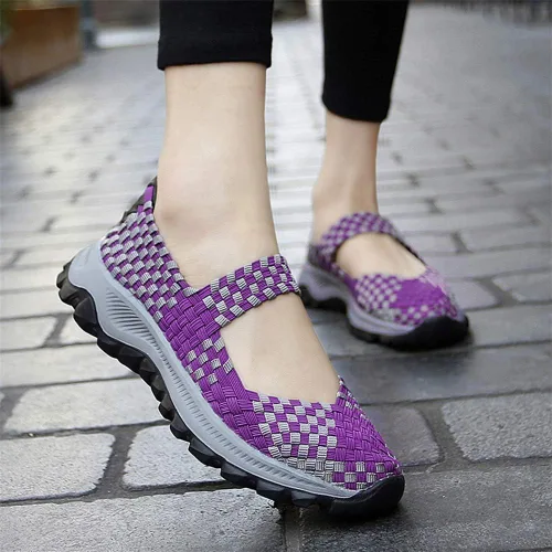 Vista 4 de GOSPT Zapatos deportivos para caminar Mary Jane con tejido elástico para mujer