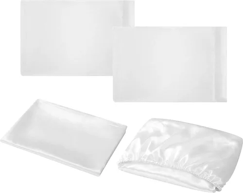 Vista 3 de Lujoso juego de sábanas de satén de 4 piezas, sábanas de satén 100% de satén negro, sábanas de satén suave y sedoso y funda de almohada, juego