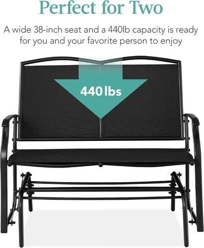 Vista 6 de Best Choice Products Columpio Deslizante de Patio Exterior para 2 Personas, Banco Loveseat Mecedor de Acero para Terraza, Porche con Tela Textilene