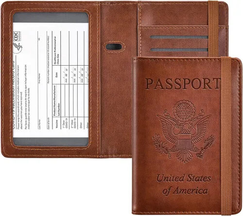 Vista 10 de HerriaT Combo de portatarjetas de pasaporte y vacunación, funda con ranura para tarjeta de vacunación CDC, protector organizador de documentos