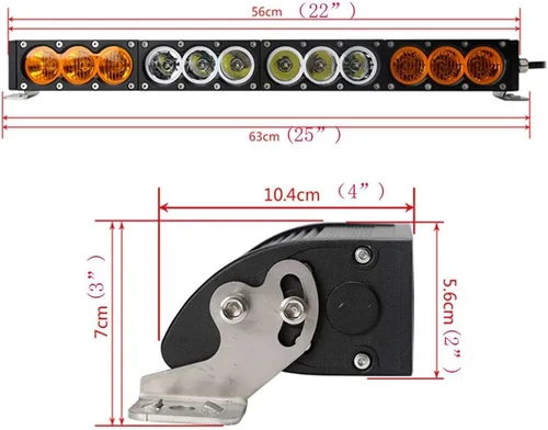 Vista 2 de Barra de luz LED de una sola fila de 22 pulgadas, 120W, de doble color, luz todoterreno, luz de trabajo, luz de conducción todoterreno, luz