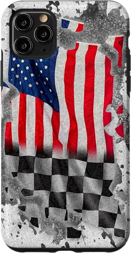 Vista 13 de Funda para iPhone 16 Car Racing Bandera Americana Pit Crew