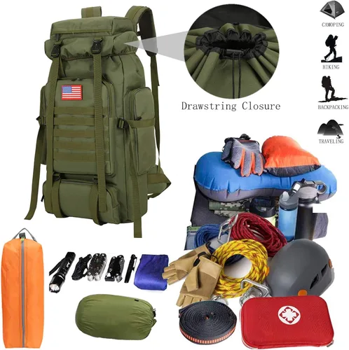 Vista 6 de Mochila de senderismo de 70 l para hombres impermeable militar camping mochila viaje mochila Verde Armada (ArmyGreen)