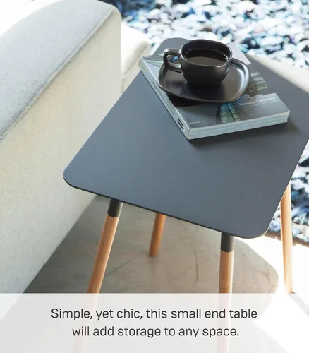 Vista 7 de YAMAZAKI Home Plain - Mesa auxiliar rectangular moderna que ahorra espacio para sala de estar o mesita de noche pequeña, mesa auxiliar de metal