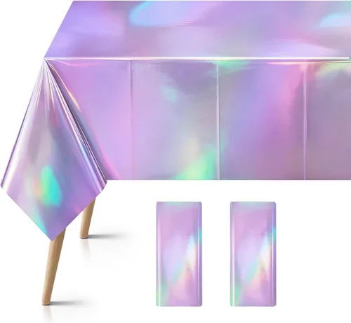 Vista 12 de 1 mantel de plástico iridiscente azul, desechable, brillante, de 54 x 72 pulgadas, mantel rectangular holográfico con láser, mantel de aluminio
