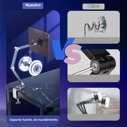Vista 4 de Soporte para tablet para escritorio, soporte de escritorio para iPad, soporte magnético para tableta para escritorio, soporte de brazo plegable