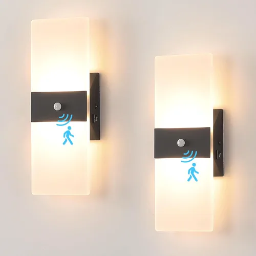 Vista 11 de Joosenhouse Juego de 2 apliques de pared con sensor de movimiento, luces de pared interiores cableadas, níquel cepillado de 11.4 pulgadas, modernos