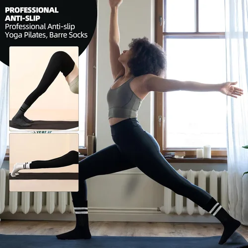 Vista 6 de JCZANXI Calcetines de yoga con empuñaduras para mujer, calcetines antideslizantes para yoga, pilates, barras, danza Calcetines acolchados ideales