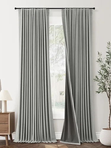 Vista 45 de Jowels Cortinas opacas de lino natural de 96 pulgadas de largo, 2 paneles