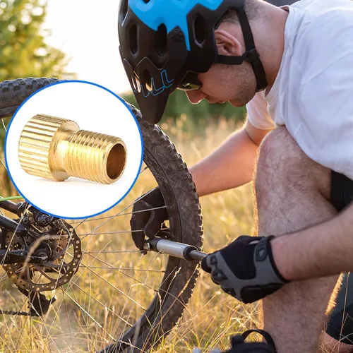 Vista 4 de 5 adaptadores de válvula Presta para bicicleta, convierte la válvula Presta a Schrader, funciona con compresores de aire, bombas y más, herramienta