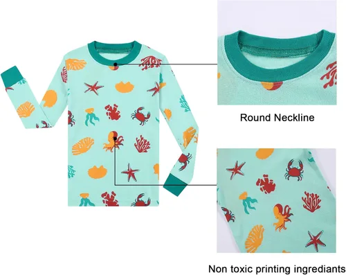 Vista 5 de Benaive Pijama para niños, pijama de algodón para niño, conjunto de pantalones de 4 piezas para niños