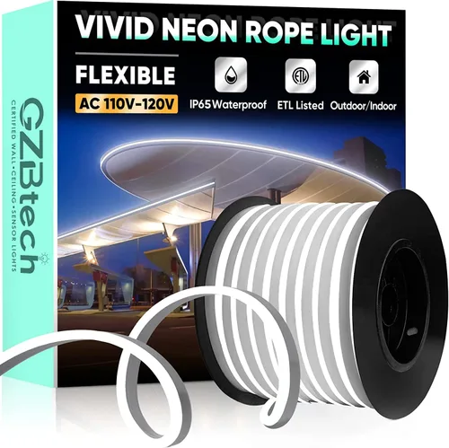Vista 26 de GZBtech Luces de Cuerda LED de Neón Flexibles 50FT, CA 110-120V Tira de Luz Impermeable, 120 LEDs/M Cortable Conectable Iluminación de Neón
