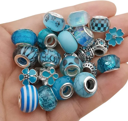 Vista 7 de 55 piezas surtidas de cuentas con agujeros grandes de aleación europea, cuentas con separadores metálicos para manualidades, pulseras, collares