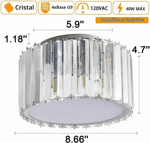 Vista 3 de Lámpara de Techo de Cristal Moderna, Mini Candelabro de Cristal Empotrado BUXVRCS, A 5.89'' x An 8.66'' Pequeña Lámpara de Techo de Cristal