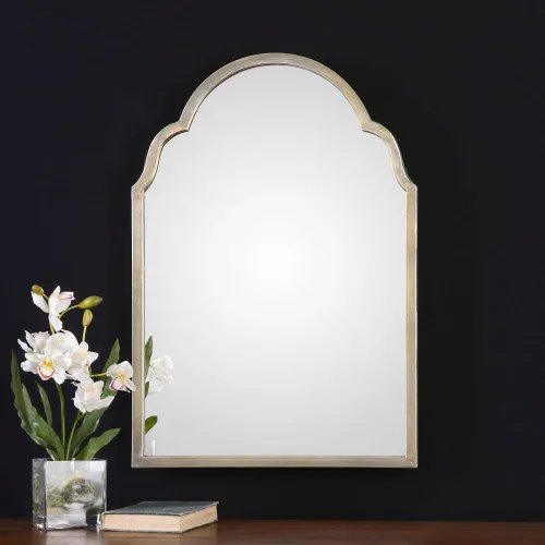 Vista 4 de Brayden Petit - Espejo de pared con arco plateado de 20 1/4 pulgadas x 30 1/4 pulgadas