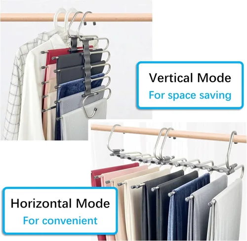 Vista 3 de Perchas mágicas para pantalones que ahorran espacio, paquete de 2 para armario, múltiples capas, multifuncional, organizador para pantalones