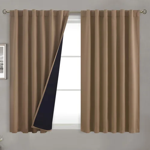 Vista 193 de BGment Cortinas 100% opacas beige de 63 pulgadas de largo con forro aislante térmico, bolsillo para varilla y lengüeta trasera de doble capa