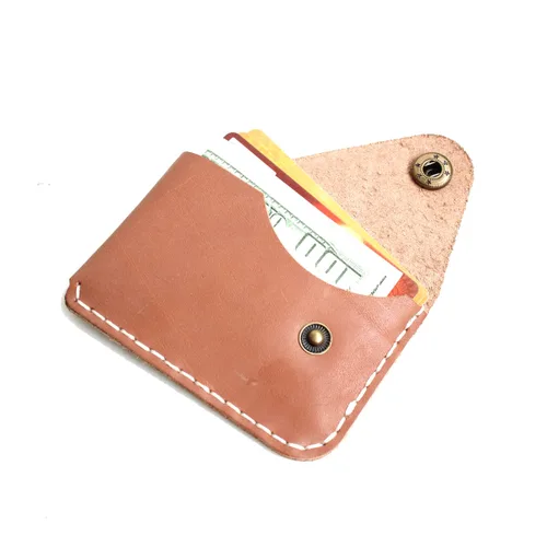Vista 4 de Handmade Minimalist reclaimed leather Card Case Wallet Simple Thin and Large Capacity Front Pocket Card Holder (Light Brown)