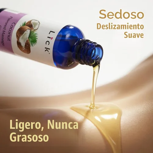 Vista 4 de Aceite de masaje con sabor a coco, aceite de masaje comestible tropical con aceite de almendras dulces y vitamina E, fórmula hidratante segura