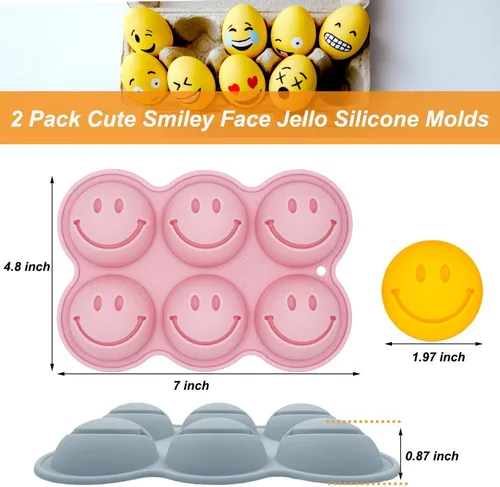 Vista 10 de Paquete de 2 moldes de silicona para gelatina de cara sonriente en 3D, molde para hornear con temática de emoticonos, bandeja de cubitos de hielo