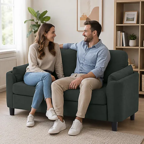 Vista 6 de 57" Small Loveseat Sofa, Mid Century Modern Love Seat Couch with Back Cushions and Plastic Legs, 2 Seater Couches for Living Room, Bedroom, Small