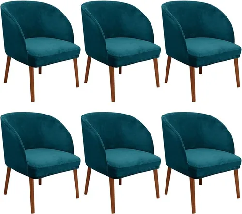 Vista 31 de Juego de 2 fundas de terciopelo elástico para sillas de comedor, con respaldo curvo moderno, protector de silla para sala de estar, dormitorio, Beige