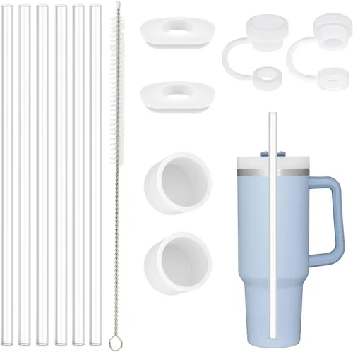 Vista 11 de Popote de repuesto compatible con vaso Stanley de 40 onzas y 30 onzas, paquete de 6 popotes reutilizables con cepillo de limpieza, plástico