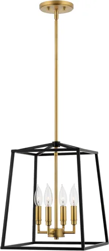 Vista 7 de Kira Home Bellevue - Lámpara colgante moderna de 16 pulgadas, 4 luces, lámpara colgante de metal geométrico dorado y negro, latón cálido y acabado