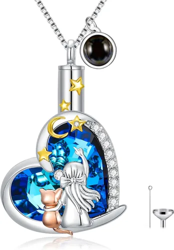Vista 10 de Collar de urna de plata de ley para cenizas, recuerdo conmemorativo para perros, gatos y mascotas