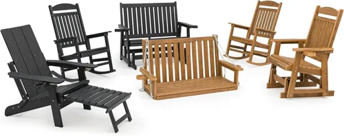Vista 7 de HIPS Silla de columpio para patio con portavasos, resistente a todo tipo de clima, respaldo alto y asiento profundo contorneado, resistente para 900