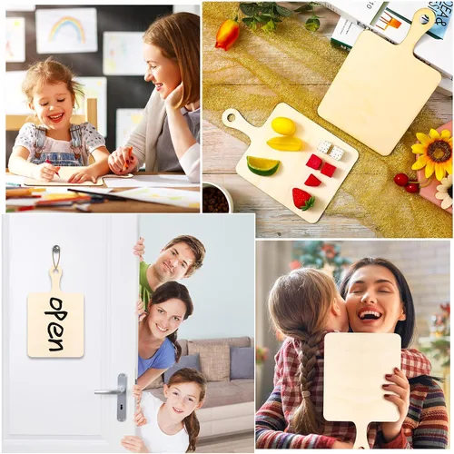 Vista 6 de Yalikop 6 piezas de mini tabla de cortar de madera para manualidades con asa, tabla de cortar de paleta sin terminar, pequeña cocina para servir