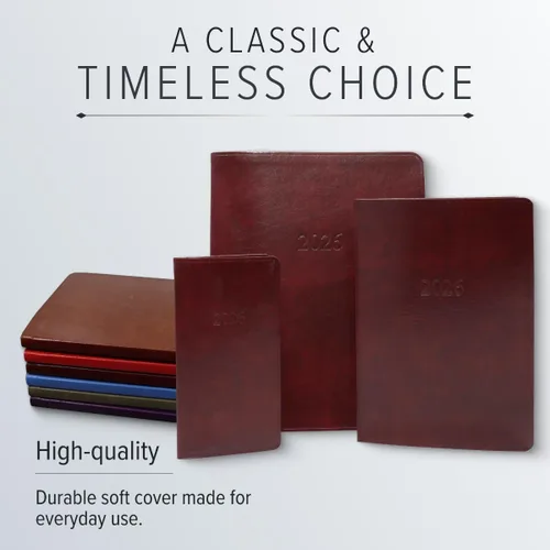 Vista 4 de Gallery Leather Planificador Semanal y Mensual Grande 2025-2026, Calendario Planificador y Cuaderno Elegantemente Encuadernado con Elegantes Bordes