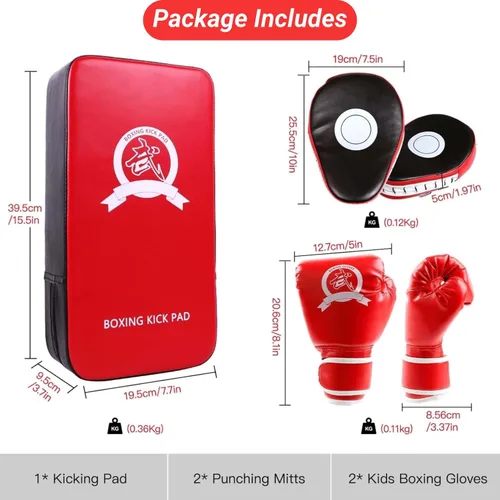 Vista 2 de SEISSO Almohadillas de boxeo para patadas, guantes de boxeo curvos, guantes de boxeo para niños, material de cuero, almohadilla de karate
