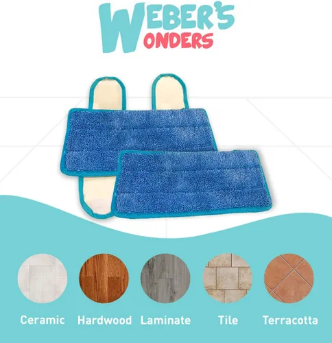 Vista 2 de Paquete de 4 almohadillas de microfibra Weber's Wonders para trapeador, lavables, reutilizables, duraderas, compatibles con cabezales Swiffer