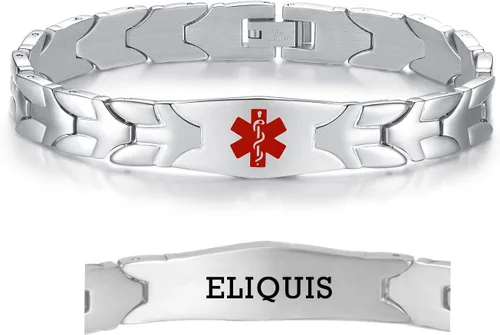 Vista 9 de LinnaLove Pulseras de alerta médica de pez volador para hombres y mujeres, pulseras médicas de acero inoxidable con grabado gratis, 8.5 pulgadas