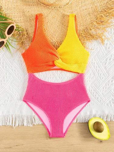 Vista 5 de WDIRARA Traje de baño de una pieza con corte en bloque de color para niña